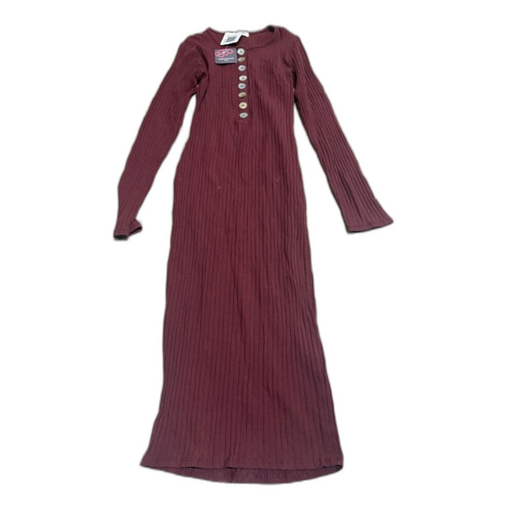 Heart Hips Ribbed Henley Midi Dress in Burgundy